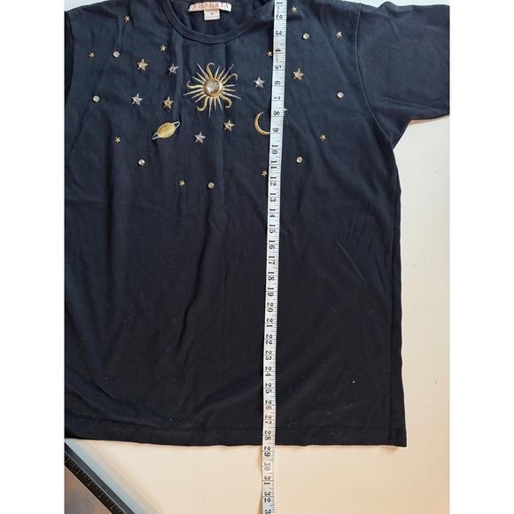 Black & Gold Vintage Celestial Tee - 1X - Venezia Embroidered Beaded Embellished - Picture 6 of 7